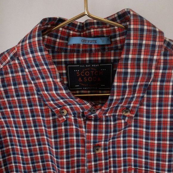 Scotch & Soda Button Down Up 100% Cotton Flannel Plaid Dress Shirt Orange Size S - Picture 2 of 3